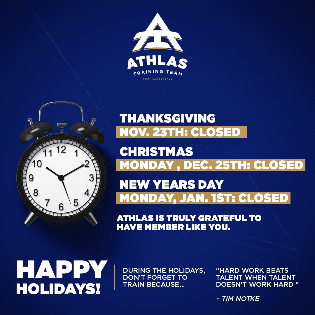 Read more about the article Athlas Training Team End of the Year Holiday Hours 